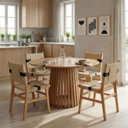 Τραπέζι Kenda I pakoworld mindi ξύλο σε φυσική απόχρωση Φ120x75εκ