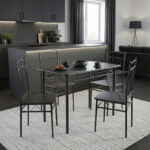 Τραπεζαρία Reforia pakoworld σετ 5τμχ mdf σε μαύρη απόχρωση με μαύρα μεταλλικά πόδια 110x60x74εκ