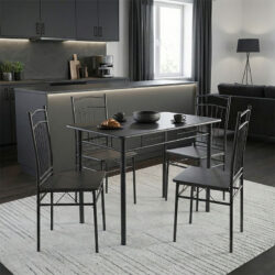 Τραπεζαρία Reforia pakoworld σετ 5τμχ mdf σε μαύρη απόχρωση με μαύρα μεταλλικά πόδια 110x60x74εκ