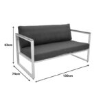 Καναπές διθέσιος Aurelio pakoworld μαύρο μέταλλο με μαύρα μαξιλάρια 130x74x63εκ - Image 2