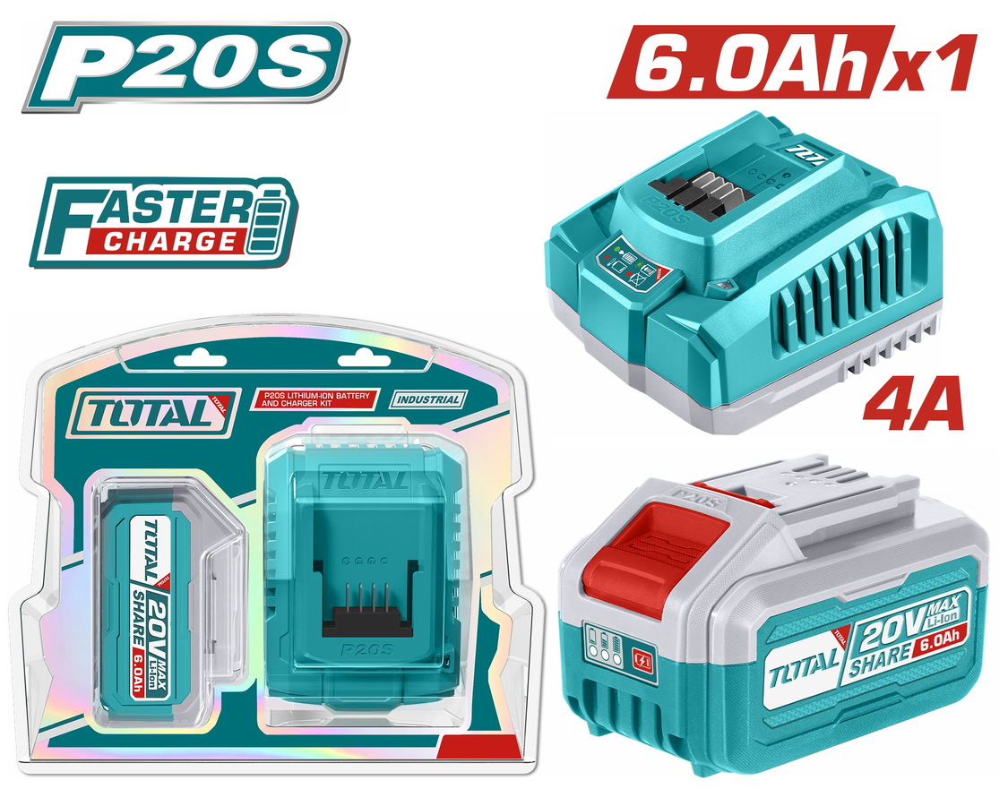 TFBCPK1416E TOTAL ΕΠΑΓΓ. ΣΕΤ 1τεμ ΜΠΑΤ. TFBLI2060 Li-ion 20V/6Ah + 1τεμ ΤΑΧΥΦΟΡΤΙΣΤΗΣ TFCLI20411E (TFBCPK1416E)