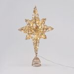 ΚΟΡΥΦΗ ΔΕΝΤΡΟΥ ΑΣΤΕΡΙ ΧΡΥΣΟ ΜΕ ΛΕΥΚΕΣ ΠΕΡΛΕΣ 20 MINI LED ΘΕΡΜΟ ΛΕΥΚΟ ΜΠΑΤΑΡΙΑΣ 3xAA IP20 370x50x200mm