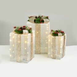 ΔΩΡΑ ΛΕΥΚΟ & ΑΣΗΜΙ ΜΕ ΧΡΥΣΗ ΚΟΡΔEΛΑ 90 MINI LED (20+30+40) ΘΕΡΜΟ ΛΕΥΚΟ ΜΕ ΜΠΑΤΑΡΙΕΣ 3XΑΑΑ IP20 300x360x400mm