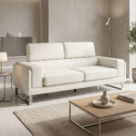 Καναπές Shea pakoworld 3θέσιος PU ivory-inox 198x80x87εκ
