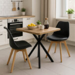 Τραπεζαρία με Καρέκλες Gaston μαύρο και Τραπέζι Prestone oak 70x70x75εκ Σετ 3τεμ