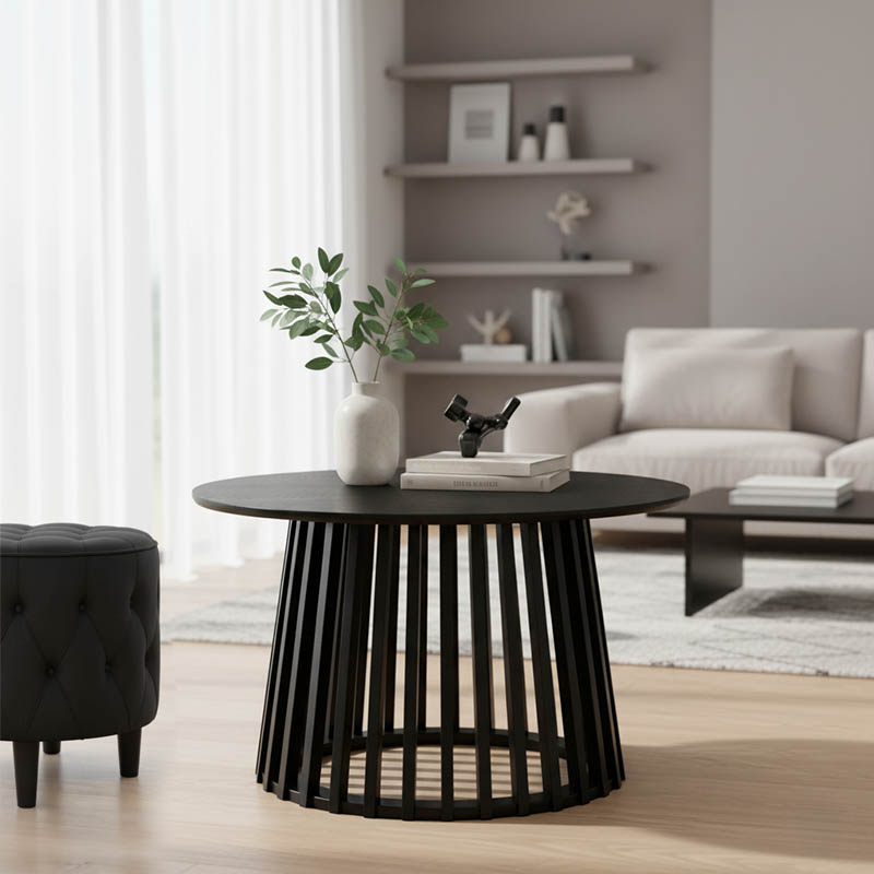 260-000037 Τραπέζι σαλονιού Domonic pakoworld mdf σε μαύρη απόχρωση Φ80x45εκ