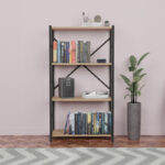 Βιβλιοθήκη Jackrey pakoworld oak μελαμίνης-μαύρο μέταλλο 63x30x114εκ