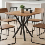 Τραπέζι Prestone pakoworld oak μελαμίνης-μαύρο μέταλλο 70x70x75εκ - Image 2