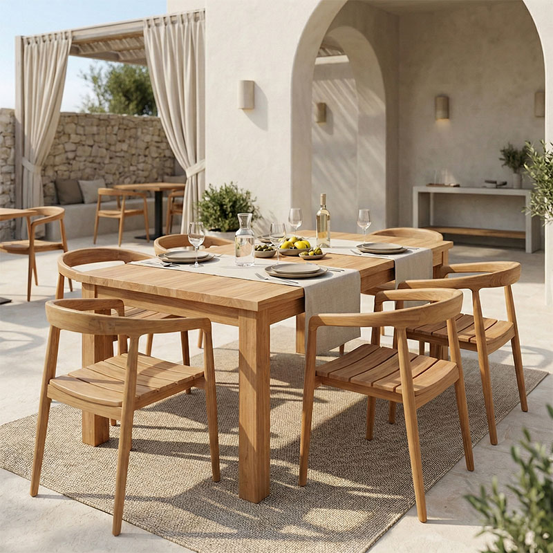 343-000036 Τραπεζαρία 7τεμ.Noody-Wooly pakoworld teak ξύλο σε φυσική απόχρωση