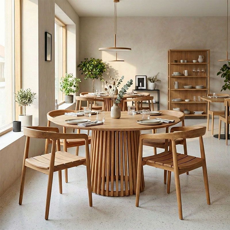 343-000039 Τραπεζαρία 5τεμ Noody-Kenda I pakoworld teak ξύλο σε φυσική απόχρωση Φ120x75