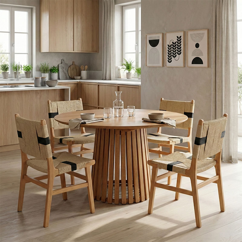 343-000116 Τραπέζι Kenda I pakoworld mindi ξύλο σε φυσική απόχρωση Φ120x75εκ