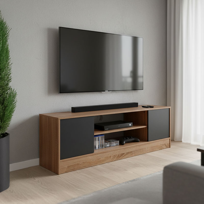 383-000031 Έπιπλο τηλεόρασης Sasa pakoworld σε oak-ανθρακί απόχρωση 120x35x41.5εκ