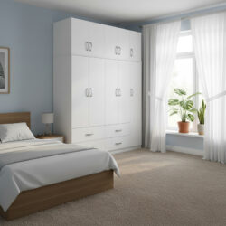 Ντουλάπα πεντάφυλλη με πατάρι Athos pakoworld λευκή 170x42x240εκ