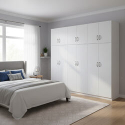 Ντουλάπα εξάφυλλη με πατάρι Athos ΙΙ pakoworld λευκή 240x42x240εκ