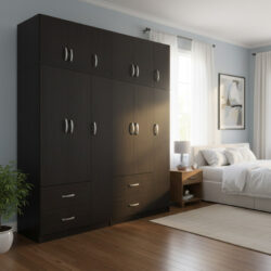 Ντουλάπα εξάφυλλη με πατάρι Athos pakoworld wenge 180x42x240εκ