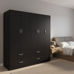 Ντουλάπα πεντάφυλλη με πατάρι Athos pakoworld wenge 170x42x240εκ