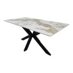 Τραπέζι Bethan pakoworld sintered stone-μέταλλο λευκό μαρμάρου-μαύρο 160x80x75εκ - Image 3