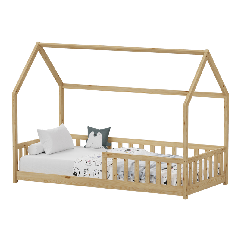 412-000010 Παιδικό κρεβάτι Bambie με κιγκλίδωμα τ. Montessori pakoworld ξύλο πεύκου σε φυσική απόχρωση 90x190εκ