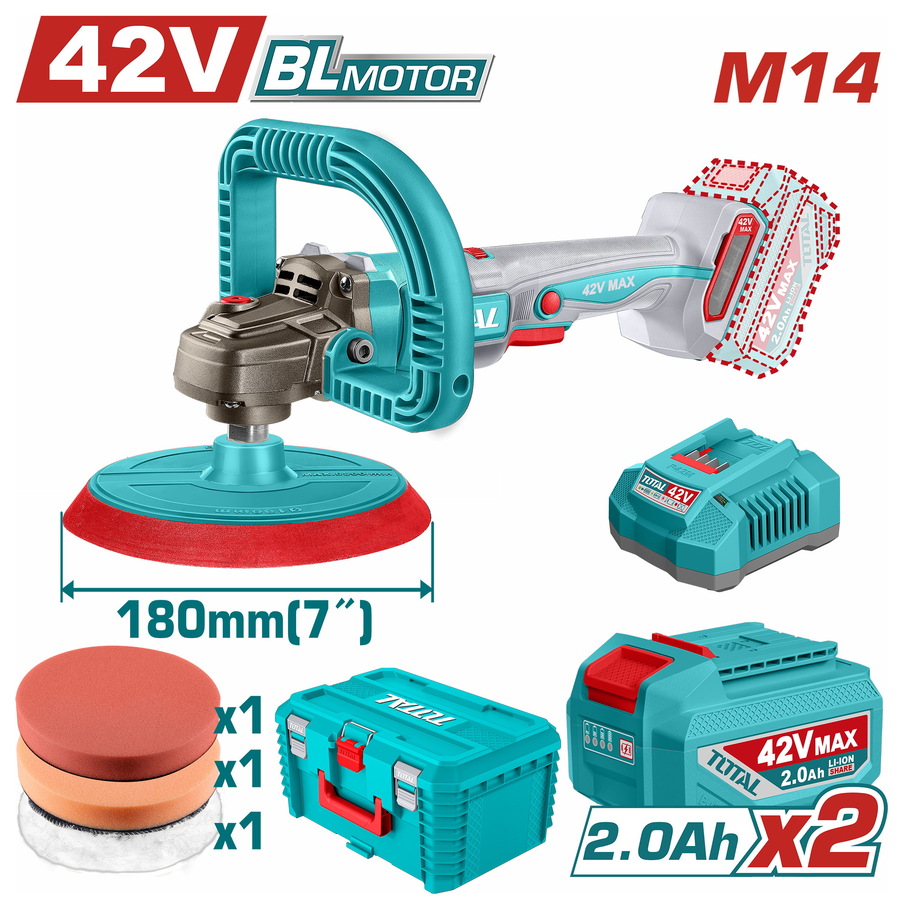 TAPLI42182E TOTAL ΕΠΑΓΓ. ΓΩΝΙΑΚΟΣ ΑΛΟΙΦΑΔΟΡΟΣ ΜΠΑΤ. Li-ion 42V / 180mm / 2Ah / 2 ΜΠΑΤ BL Motor (TAPLI42182E)