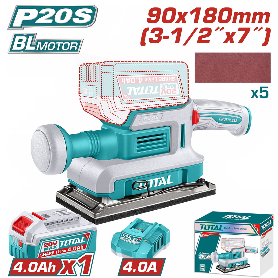 TFSLI20313E TOTAL ΕΠΑΓΓ. ΠΑΛΜΙΚΟ ΤΡΙΒΕΙΟ ΜΠΑΤ. Li-ion 20V / 90X180mm / 4Ah / 1 ΜΠΑΤ BL Motor (TFSLI20313E)
