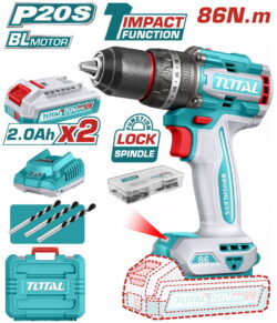 TOTAL ΕΠΑΓΓ. ΔΡΑΠ/ΒΙΔΟ ΚΡΟΥΣΤΙΚΟ ΜΠΑΤ. Li-ion 20V / 2Ah / 86Nm / 2 ΜΠΑΤ BL Motor (TIDLI208687E)
