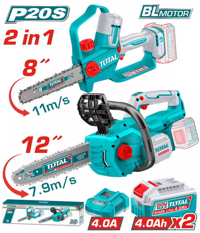 TOSLI251085E TOTAL ΕΠΑΓΓ. ΣΕΤ ΑΛΥΣΟΠΡΙΟΝΑ 8" + 12" ΜΠΑΤ. Li-ion 20V / 4Ah / 2 ΜΠΑΤ BL Motor (TOSLI251085E)