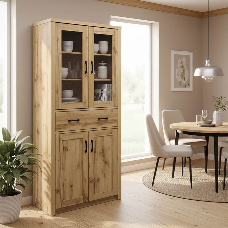 049-000116 Βιτρίνα-ντουλάπα Nisso pakoworld σε oak απόχρωση 80x40x183.5εκ