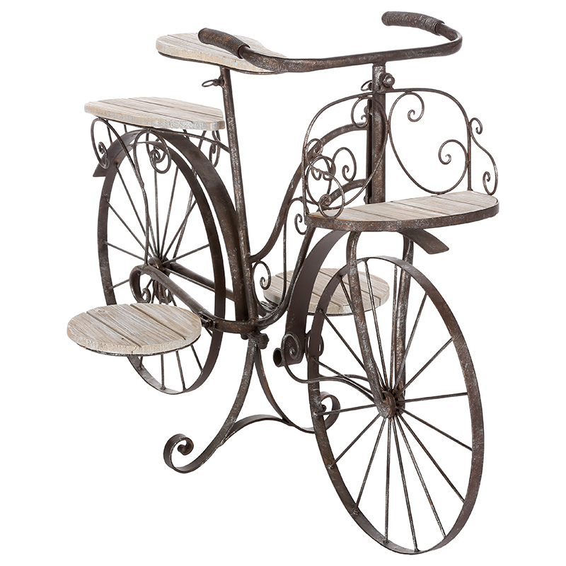 199-000254 Ραφιέρα-σταντ φυτών Bicycle pakoworld καφέ σφυρήλατο 97x46x64εκ