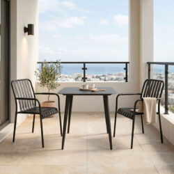 Τραπεζαρία Heven Vista pakoworld σετ 3τεμ μαύρο αλουμίνιο 80x80x72εκ