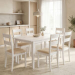 Τραπεζαρία Dallan Mabor pakoworld 7τεμ λευκό rubberwood 120-150x80x73