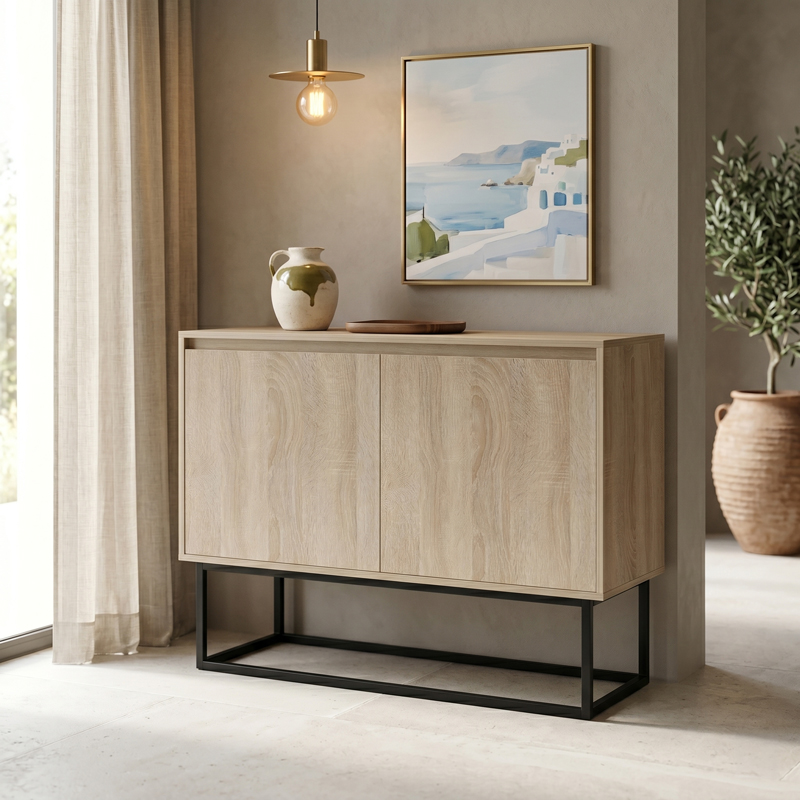 230-000269 Μπουφές Dabia pakoworld sonoma-πόδι μαύρο μέταλλο 100x40x74εκ