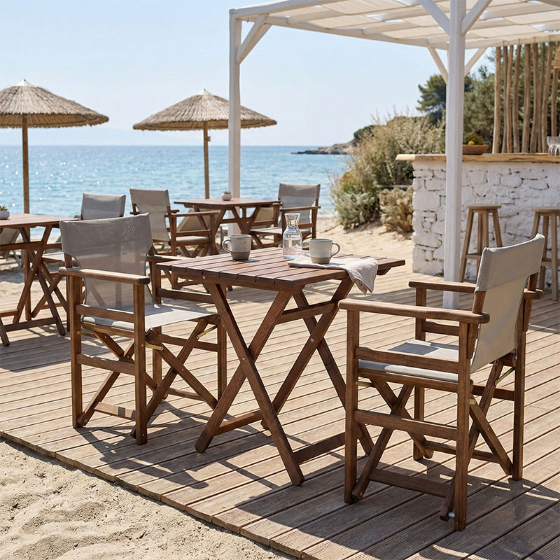 237-000041 Tραπεζαρία Retto σετ 3τμχ μασίφ ξύλο οξιάς καρυδί-πανί γκρι μπεζ 60x60x71εκ