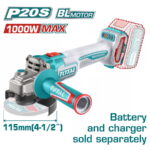 TOTAL ΕΠΑΓΓ. ΓΩΝΙΑΚΟΣ ΤΡΟΧΟΣ ΜΠΑΤ. Li-ion 20V / 115mm ΧΩΡΙΣ ΜΠΑΤΑΡΙΑ & ΦΟΡΤΙΣΤΗ (TAGLI27153E)