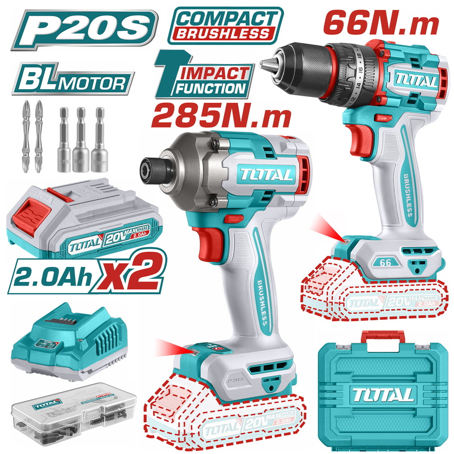 TCKLI20277E TOTAL ΕΠΑΓΓ. ΣΕΤ ΔΡΑΠ/ΒΙΔΟ ΚΡΟΥΣΤΙΚΟ + ΠΑΛΜΙΚΟ ΚΑΤΣΑΒΙΔΙ ΜΠΑΤ. Li-ion 20V/2Ah/2 ΜΠΑΤ (TCKLI20277E)