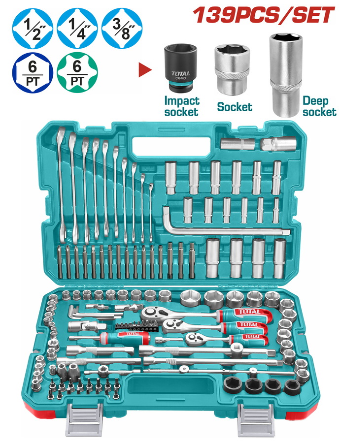 THKTHP21396 TOTAL ΕΠΑΓΓ. ΚΑΣΕΤΙΝΑ ΚΑΡΥΔΑΚΙΑ 1/4"-3/8"-1/2" & ΕΡΓΑΛΕΙΑ ΧΕΙΡΟΣ 139ΤΕΜ (THKTHP21396)