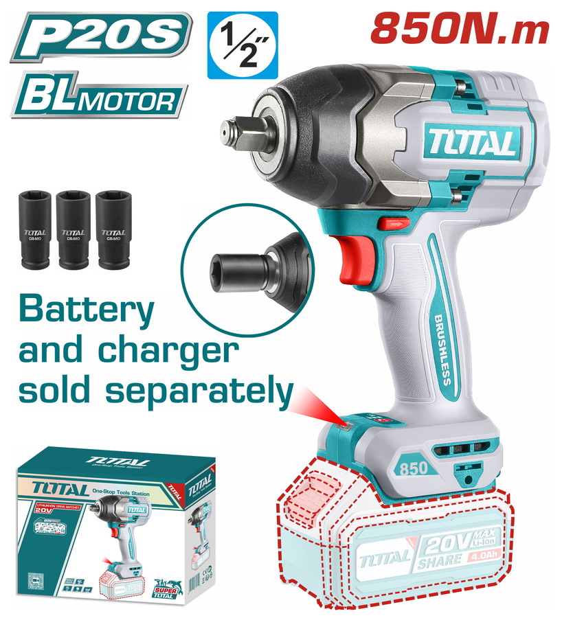 TIWLI-20851 TOTAL ΕΠΑΓΓ. ΜΠΟΥΛΟΝΟΚΛΕΙΔΟ ΜΠΑΤ. Li-ion 20V / 850Nm ΧΩΡΙΣ ΜΠΑΤΑΡΙΑ & ΦΟΡΤΙΣΤΗ (TIWLI20851)